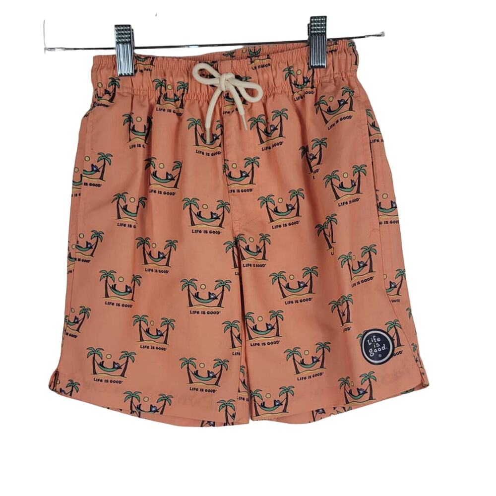 Life is Good Beachy Palm Tree Orange Boys Summer Beachy Swim Trunks 6